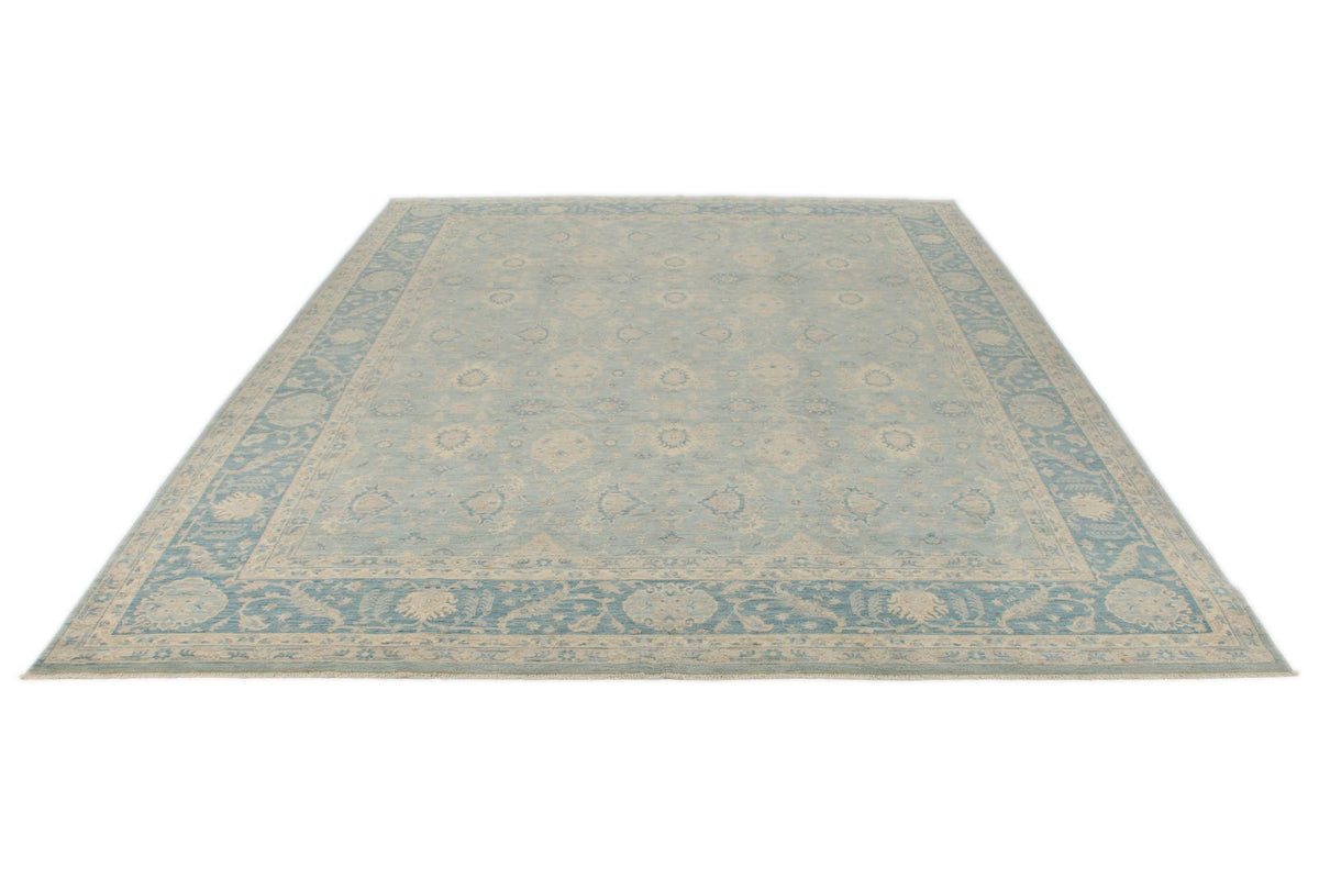 9x12 Blue and Ivory Anatolian Tribal Rug