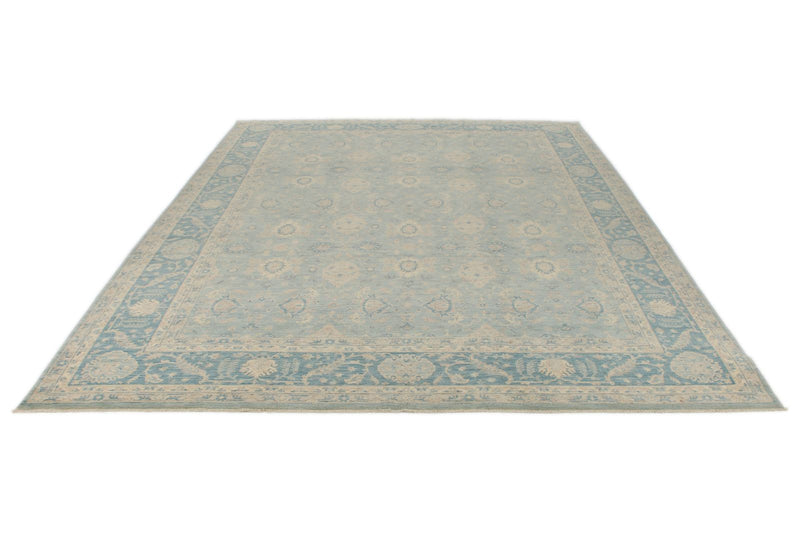 9x12 Blue and Ivory Anatolian Tribal Rug