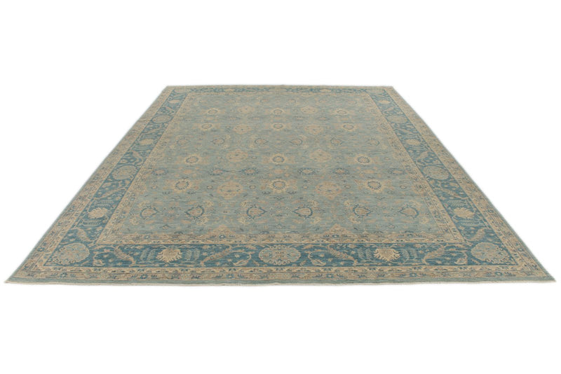 9x12 Blue and Ivory Anatolian Tribal Rug