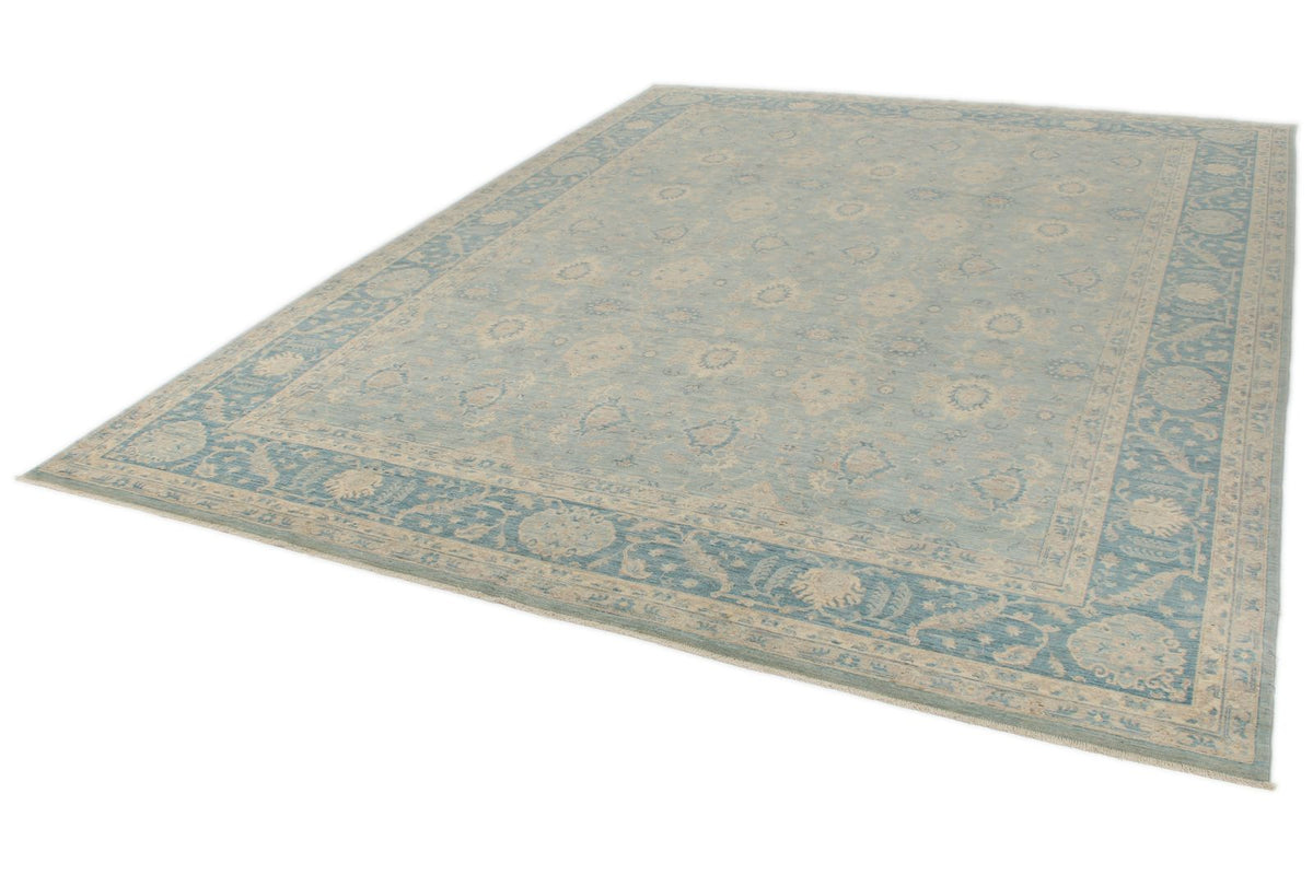 9x12 Blue and Ivory Anatolian Tribal Rug