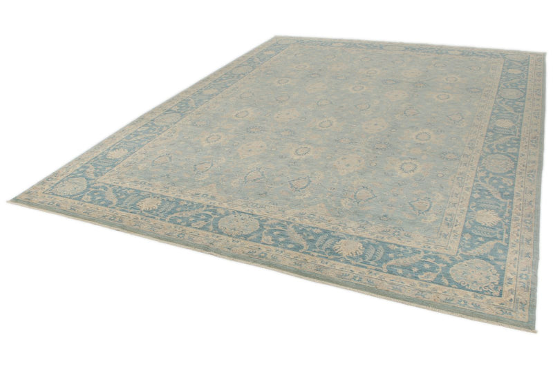 9x12 Blue and Ivory Anatolian Tribal Rug