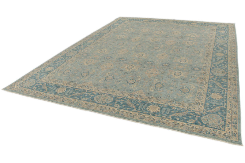 9x12 Blue and Ivory Anatolian Tribal Rug