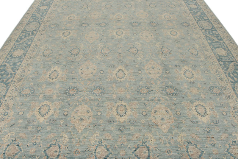 9x12 Blue and Ivory Anatolian Tribal Rug