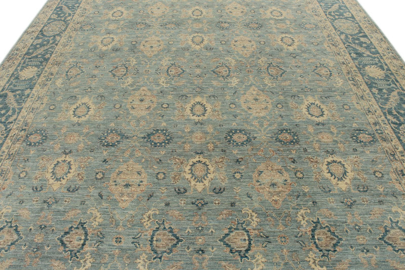 9x12 Blue and Ivory Anatolian Tribal Rug