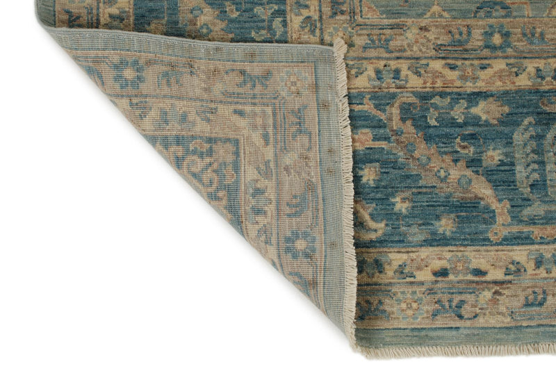 9x12 Blue and Ivory Anatolian Tribal Rug
