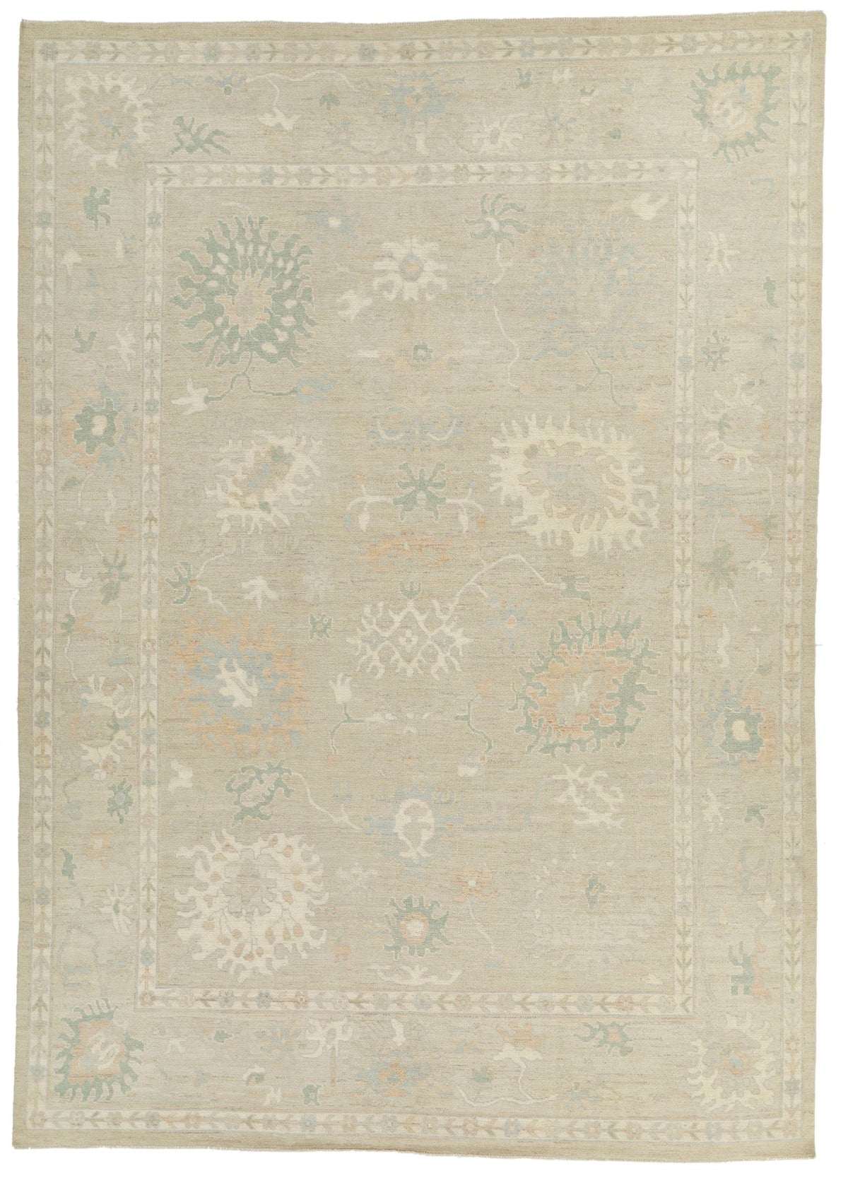 9x13 Ivory and Ivory Turkish Oushak Rug