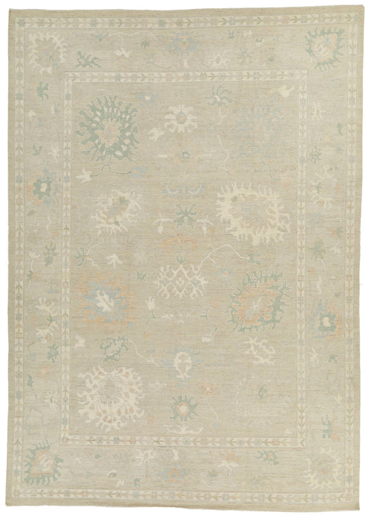 9x13 Ivory and Ivory Turkish Oushak Rug