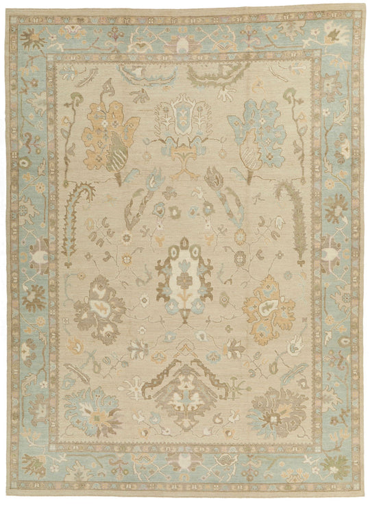 9x12 Ivory and Light Blue Turkish Oushak Rug
