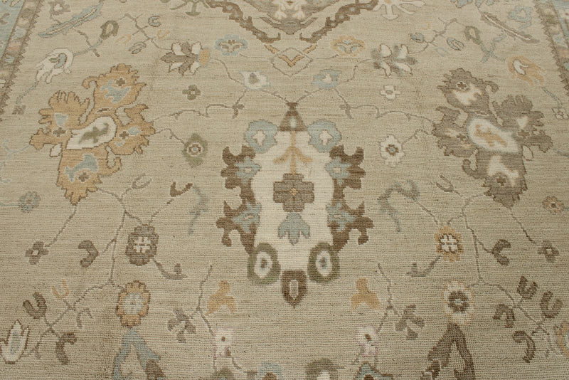 9x12 Ivory and Light Blue Turkish Oushak Rug