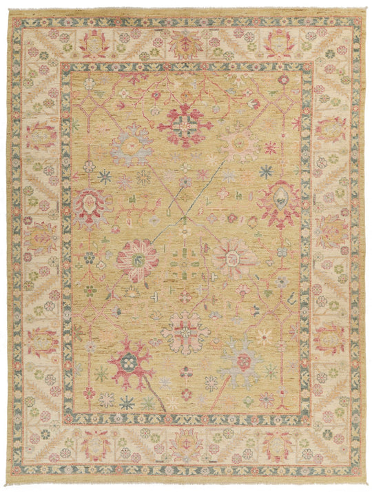 9x12 Yellow and Ivory Turkish Oushak Rug