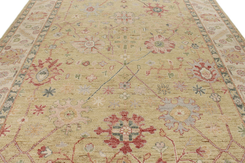 9x12 Yellow and Ivory Turkish Oushak Rug