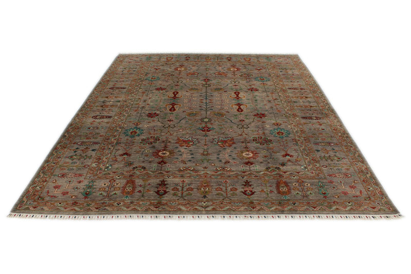 9x12 Gray and Multicolor Turkish Tribal Rug