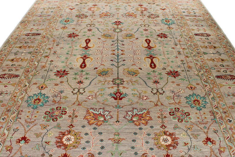 9x12 Gray and Multicolor Turkish Tribal Rug