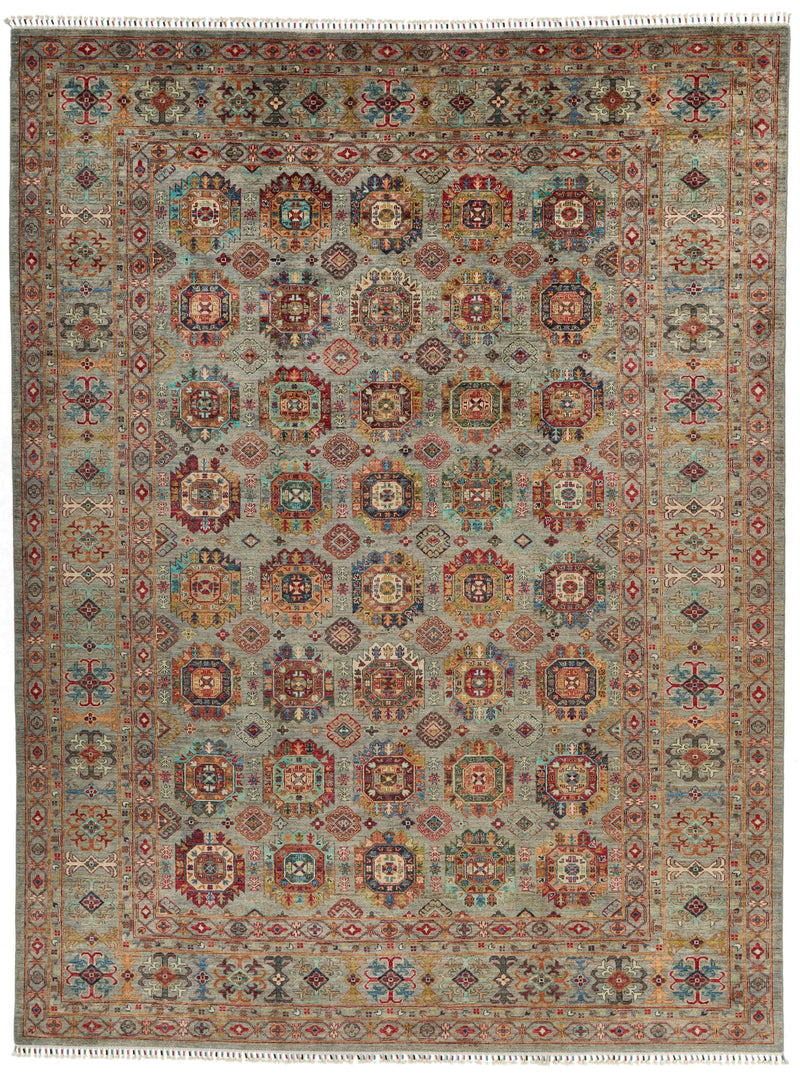 9x12 Gray and Multicolor Turkish Tribal Rug
