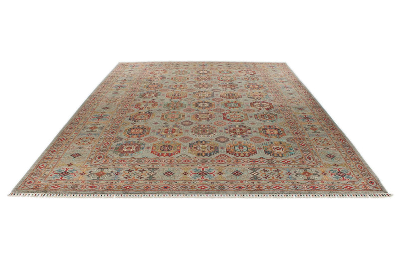 9x12 Gray and Multicolor Turkish Tribal Rug