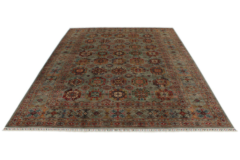 9x12 Gray and Multicolor Turkish Tribal Rug