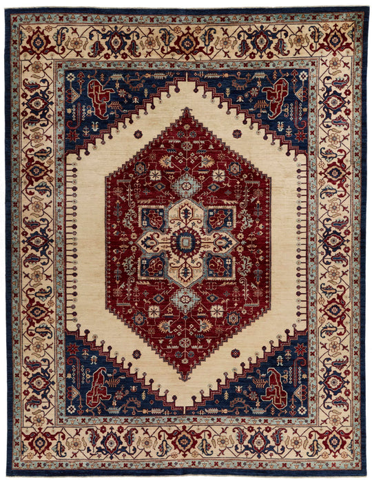 9x12 Ivory and Multicolor Anatolian Traditional Rug