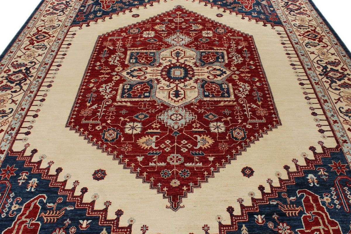 9x12 Ivory and Multicolor Anatolian Traditional Rug