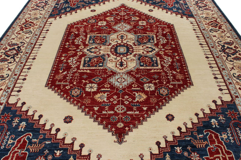 9x12 Ivory and Multicolor Anatolian Traditional Rug