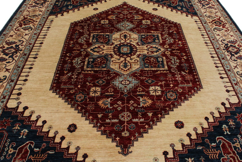 9x12 Ivory and Multicolor Anatolian Traditional Rug