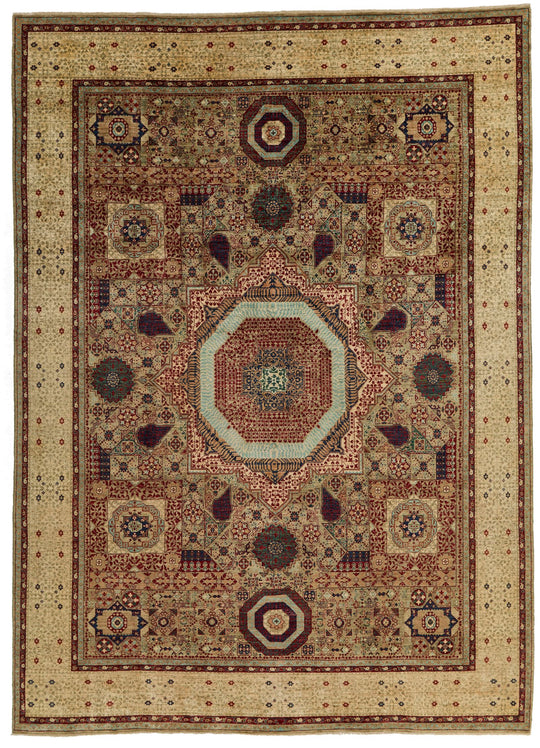 9x12 Green and Multicolor Turkish Tribal Rug