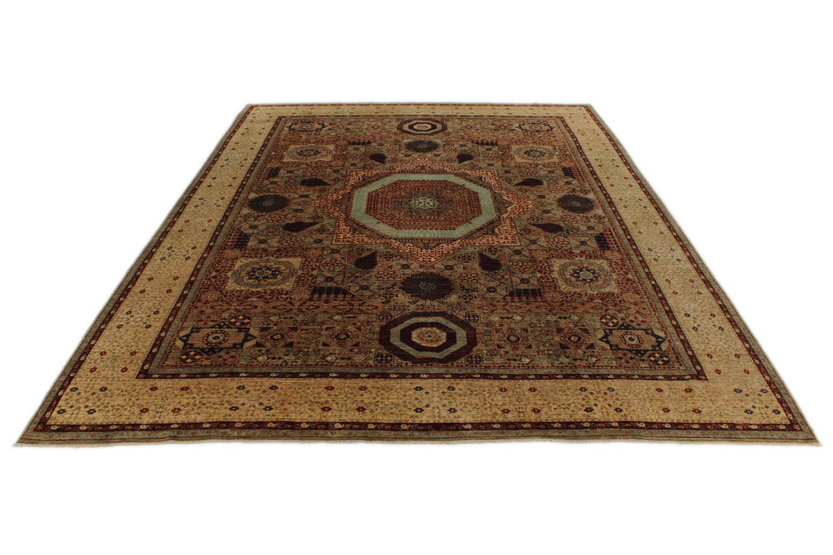 9x12 Green and Multicolor Turkish Tribal Rug