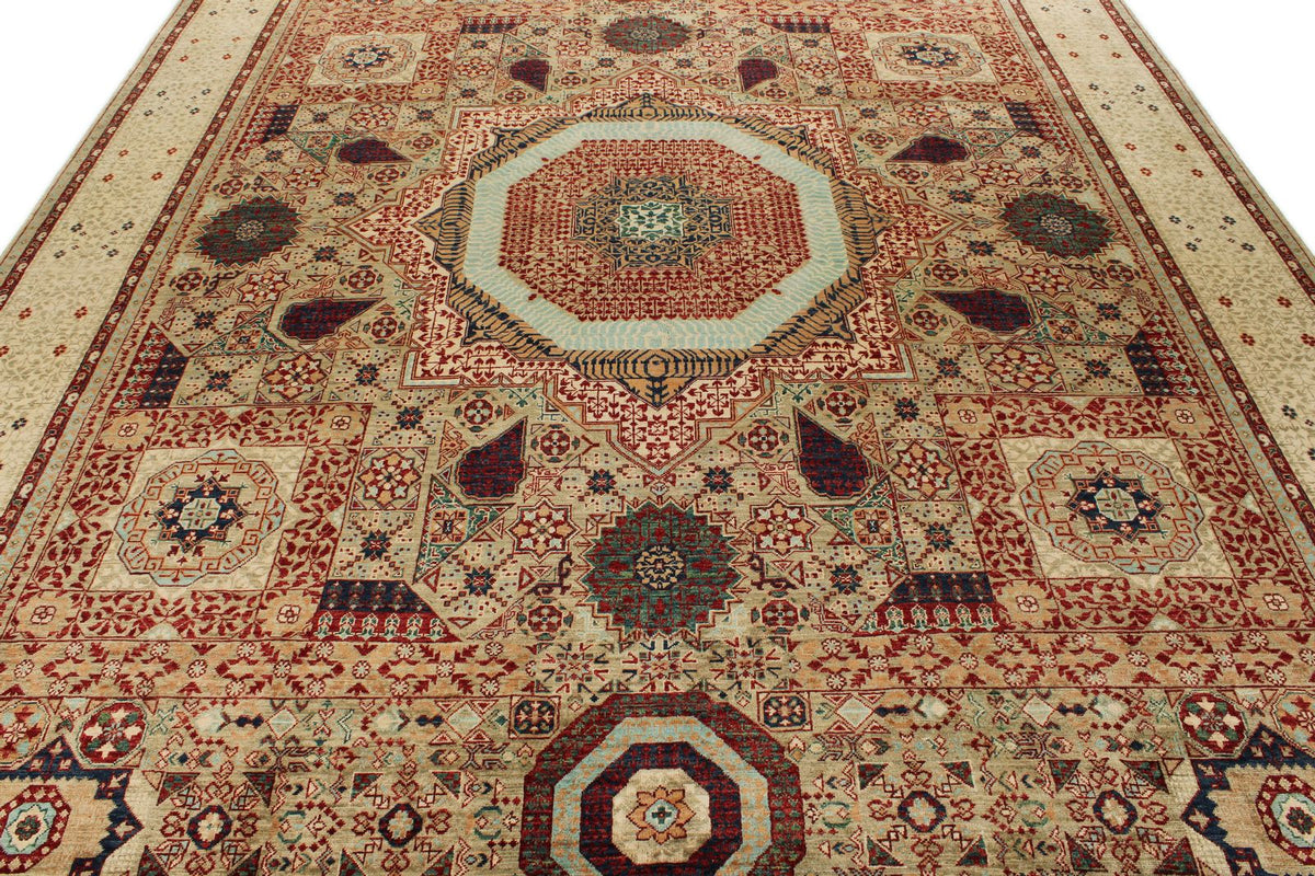 9x12 Green and Multicolor Turkish Tribal Rug
