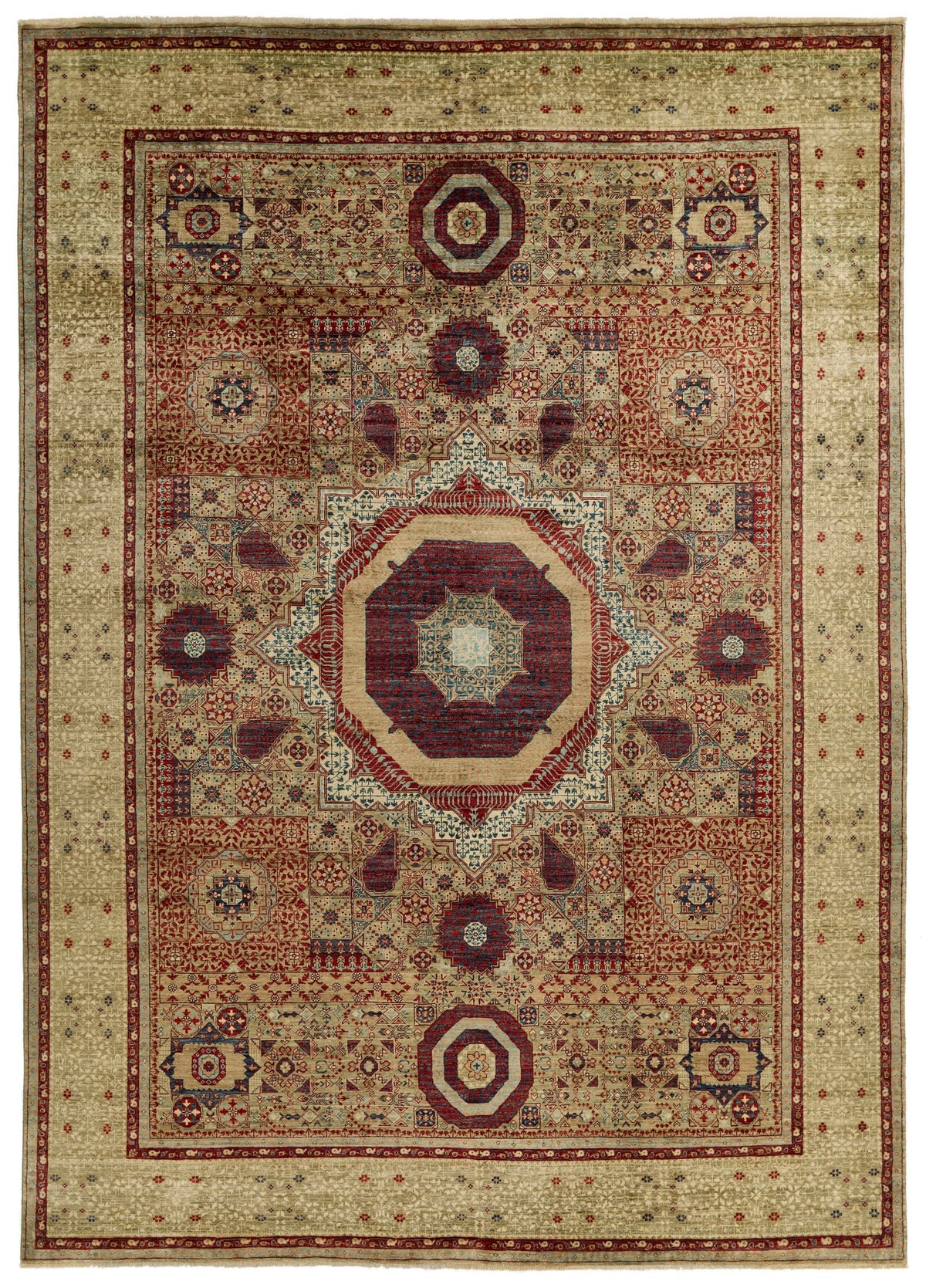 9x12 Green and Multicolor Turkish Tribal Rug
