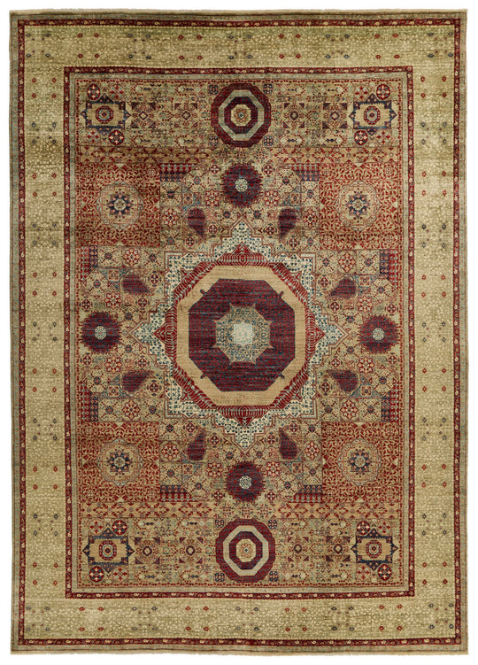 9x12 Green and Multicolor Turkish Tribal Rug