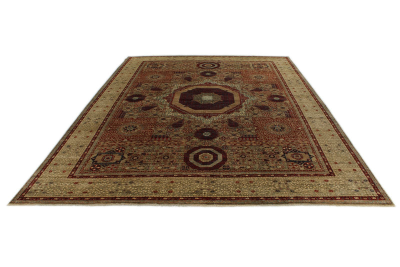 9x12 Green and Multicolor Turkish Tribal Rug
