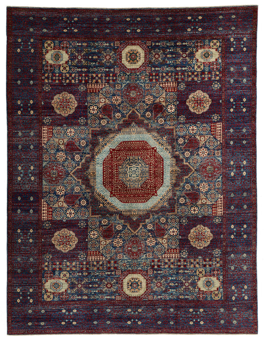 9x12 Navy and Multicolor Turkish Tribal Rug