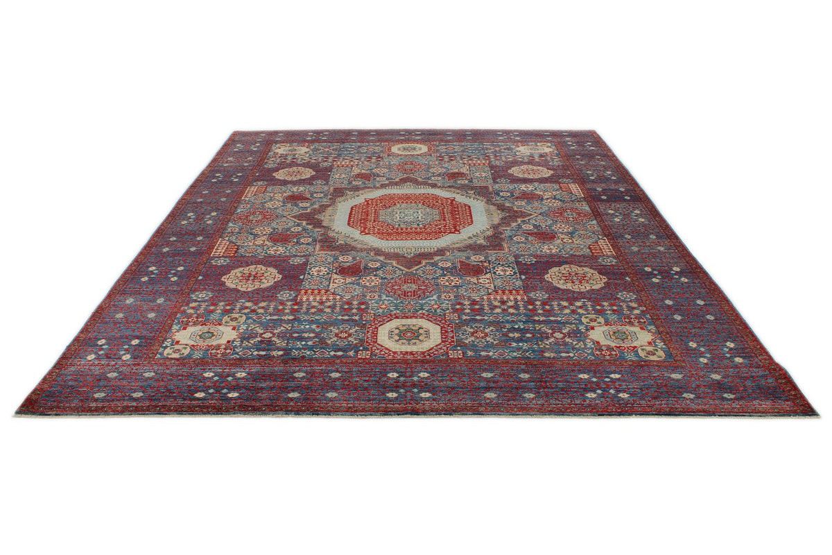 9x12 Navy and Multicolor Turkish Tribal Rug