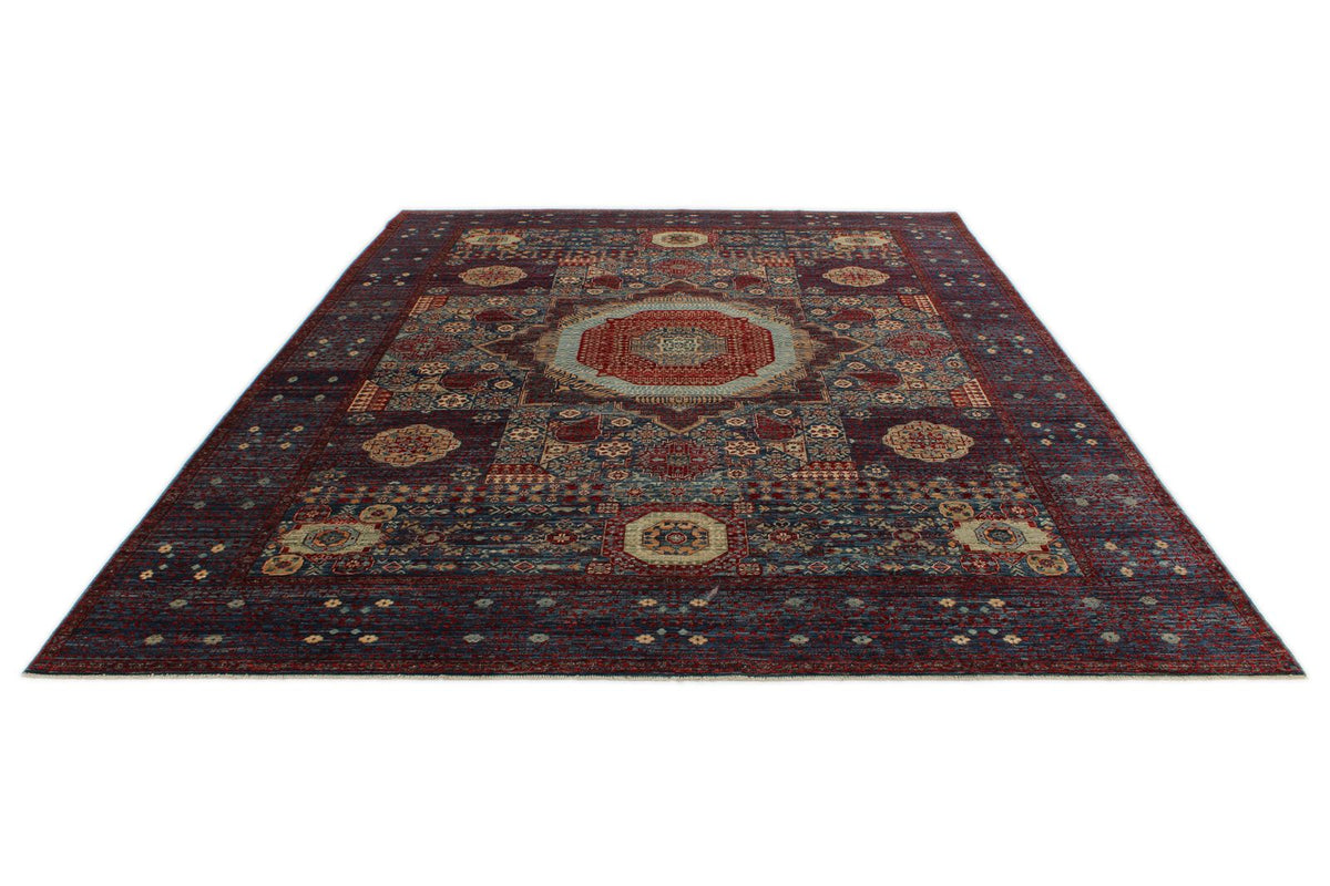 9x12 Navy and Multicolor Turkish Tribal Rug