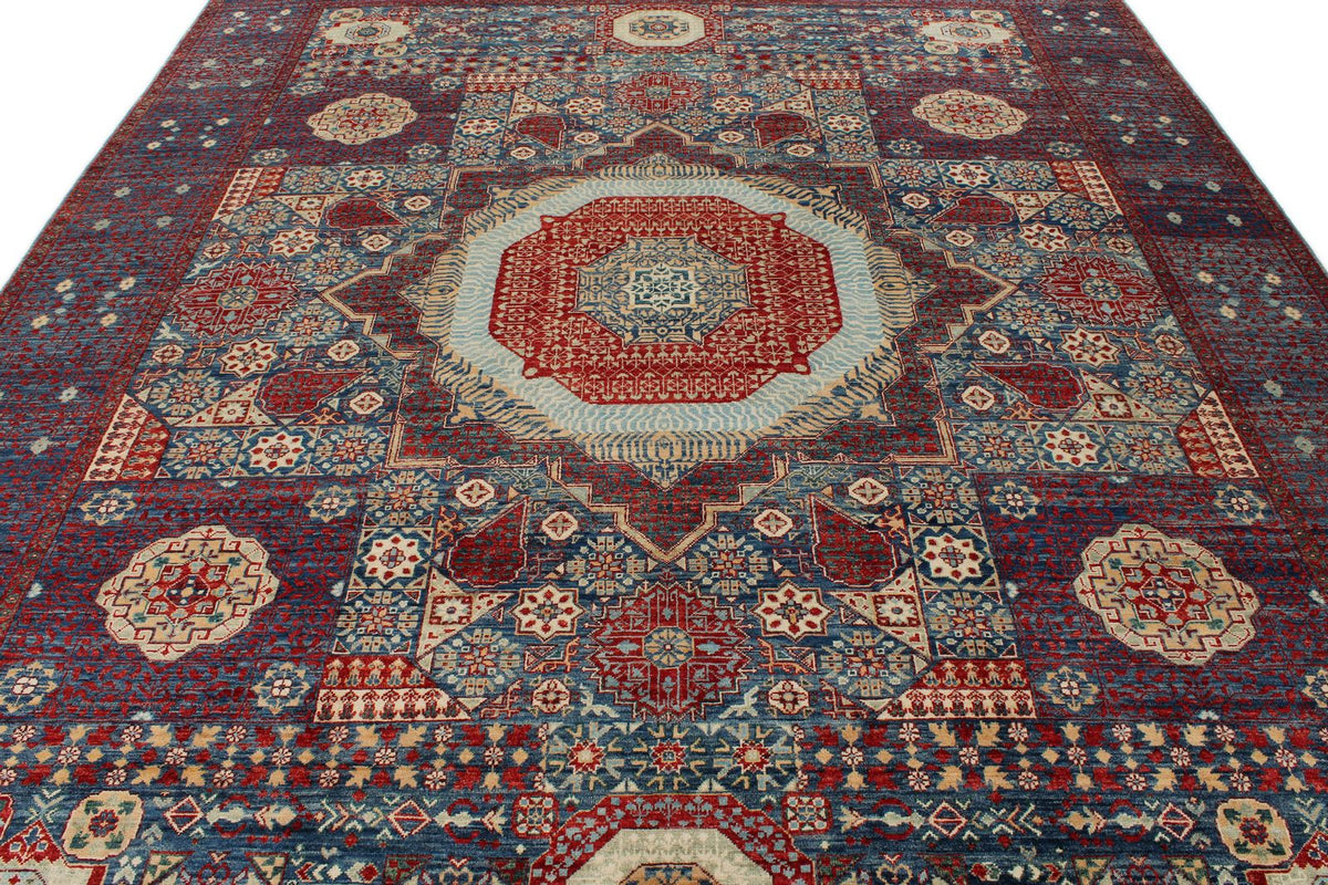 9x12 Navy and Multicolor Turkish Tribal Rug