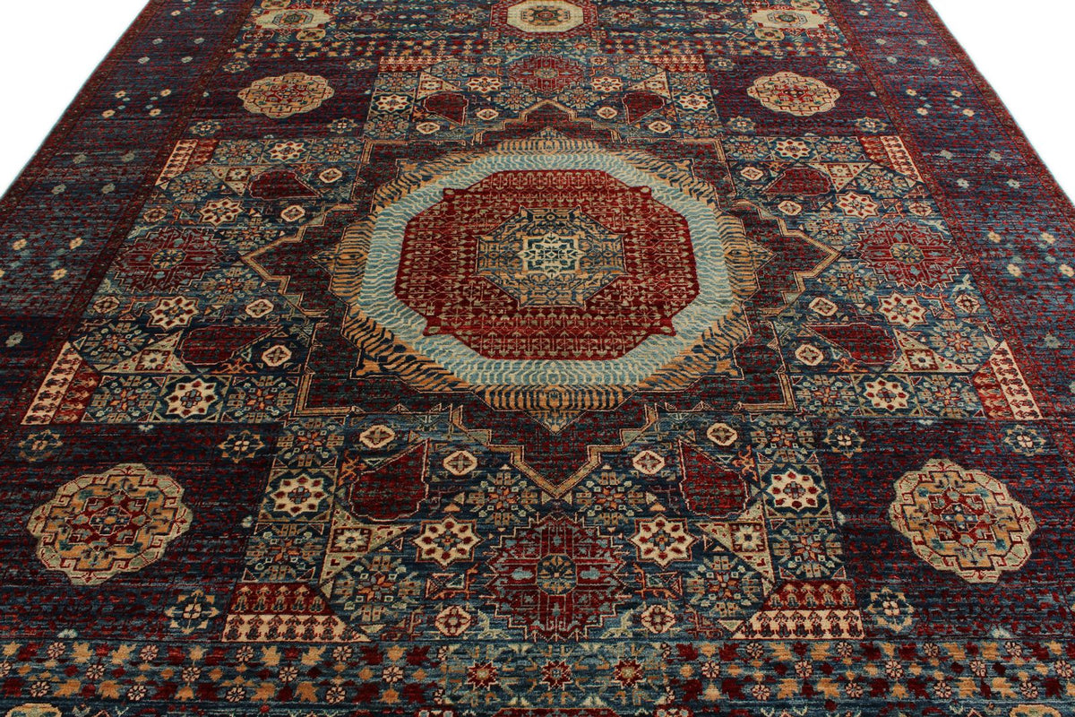 9x12 Navy and Multicolor Turkish Tribal Rug