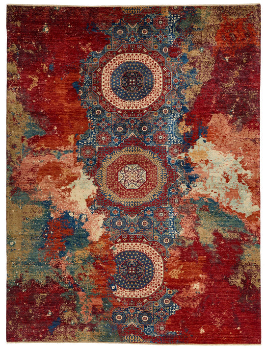 9x12 Red and Multicolor Turkish Tribal Rug