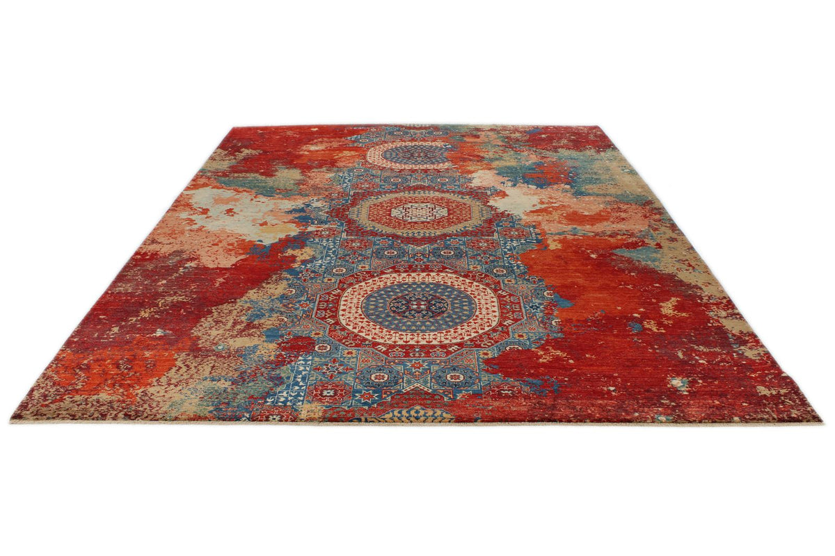 9x12 Red and Multicolor Turkish Tribal Rug