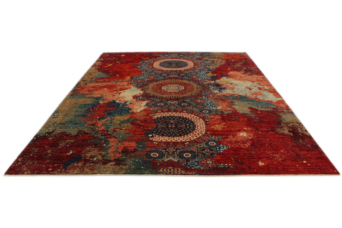9x12 Red and Multicolor Turkish Tribal Rug