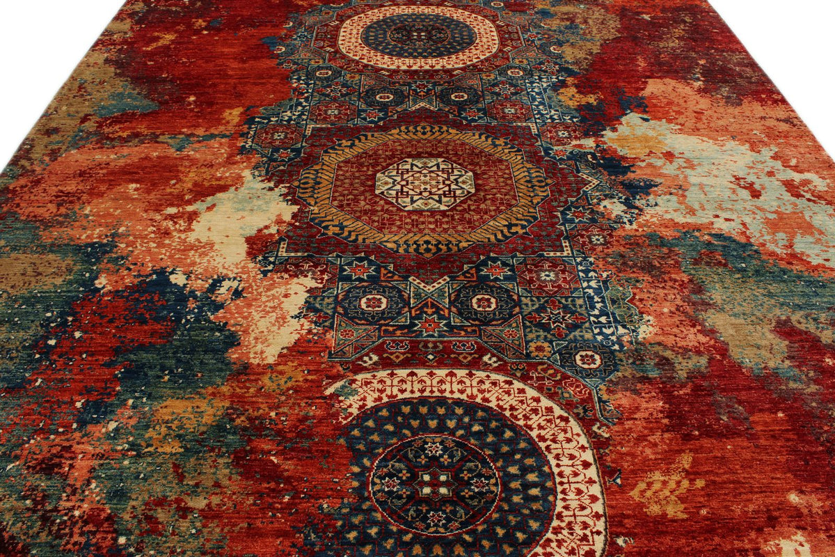 9x12 Red and Multicolor Turkish Tribal Rug