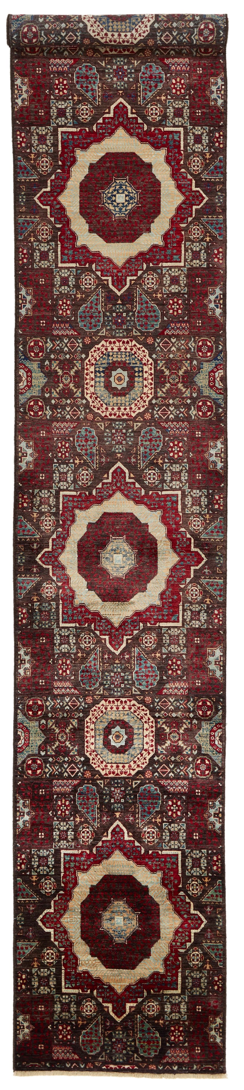 2x15 Black and Multicolor Turkish Tribal Runner