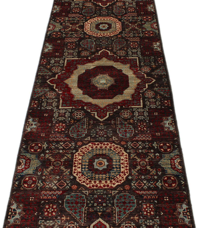 2x15 Black and Multicolor Turkish Tribal Runner