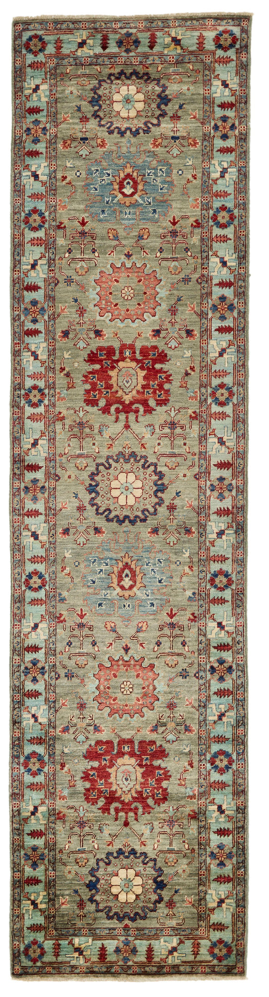 3x10 Green and Multicolor Anatolian Traditional Runner