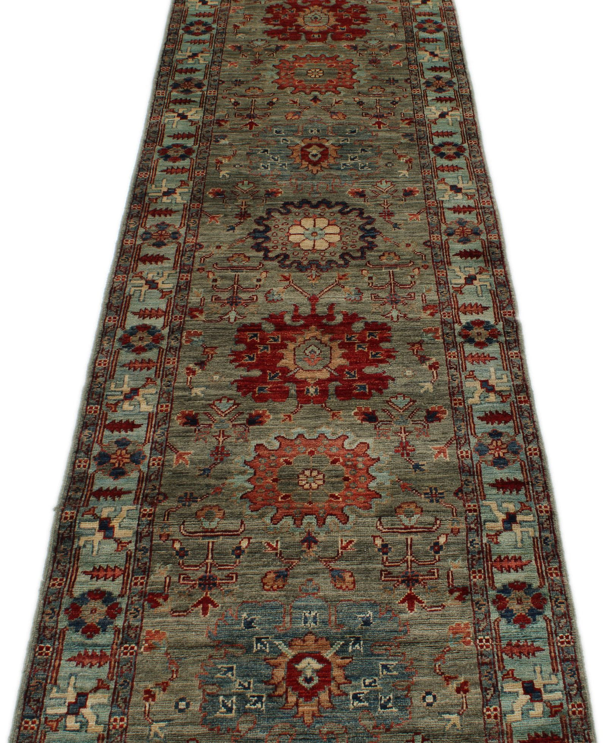 3x10 Green and Multicolor Anatolian Traditional Runner