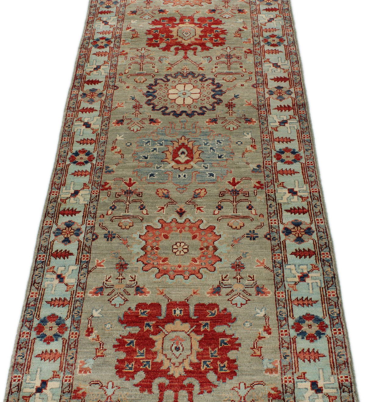 3x10 Green and Multicolor Anatolian Traditional Runner