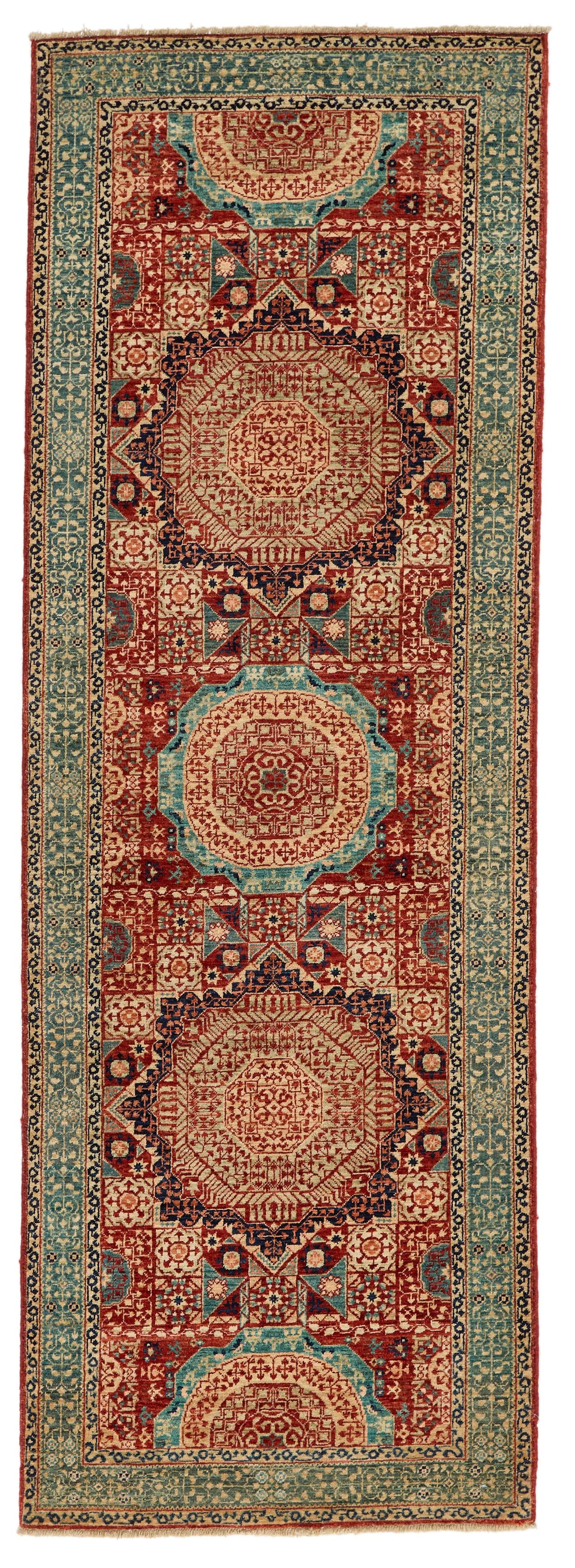 3x9 Red and Green Turkish Tribal Runner