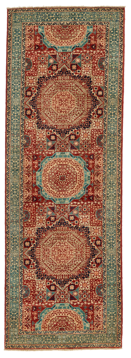 3x9 Red and Green Turkish Tribal Runner