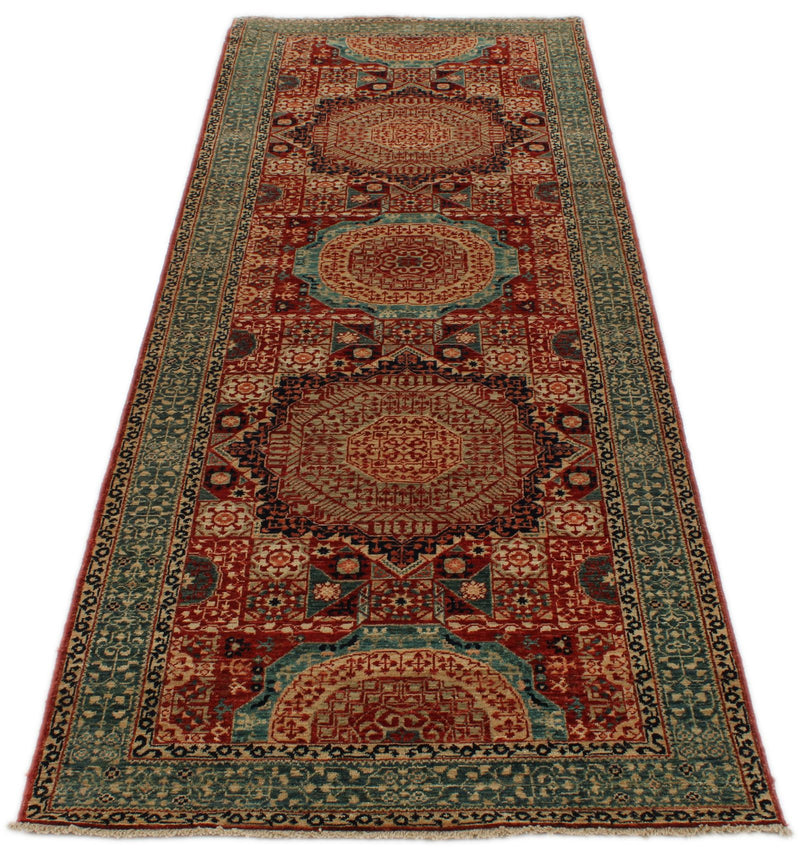 3x9 Red and Green Turkish Tribal Runner