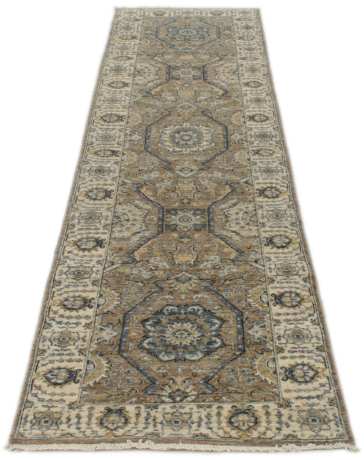 2x10 Gray and Ivory Turkish Oushak Runner