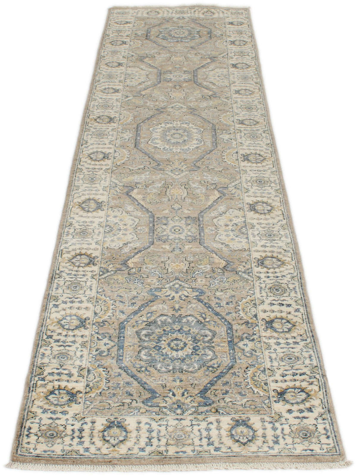 2x10 Gray and Ivory Turkish Oushak Runner