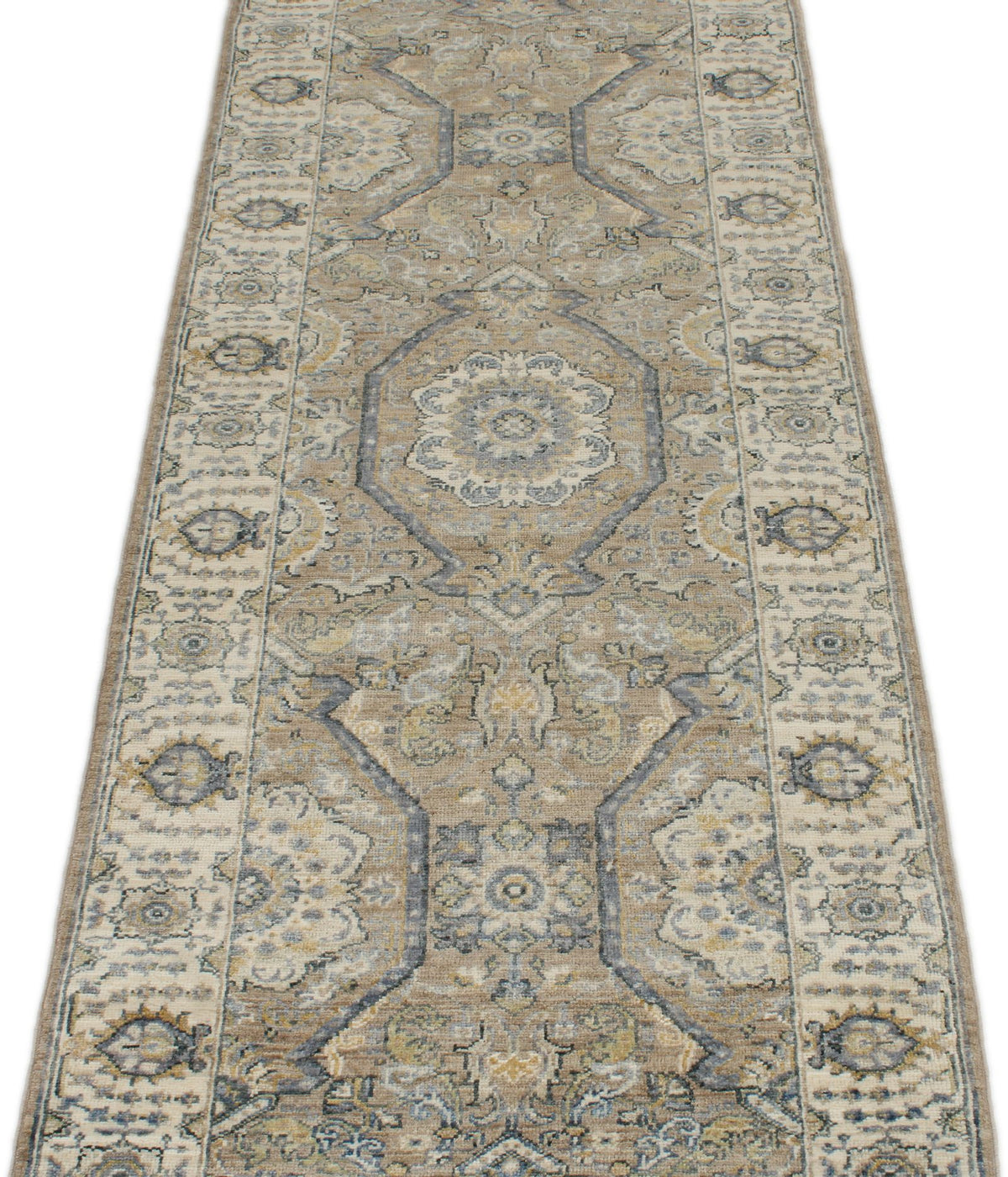 2x10 Gray and Ivory Turkish Oushak Runner